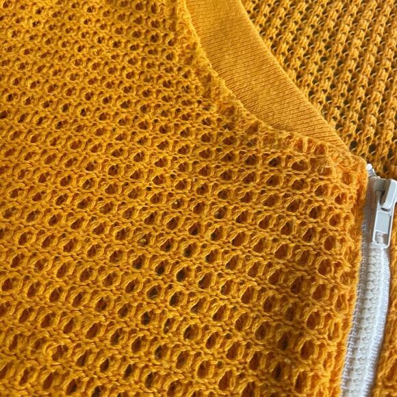 Vintage Crochet Knit Cardigan Zip Sweater Womens M/L Orange Yellow Oversized Y2K - Picture 2 of 7